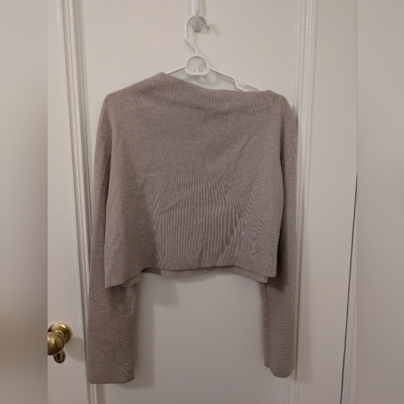 Theory Oatmeal Layered Top Cropped Asymmetrical New Twill Combo Sz L - Picture 6 of 7